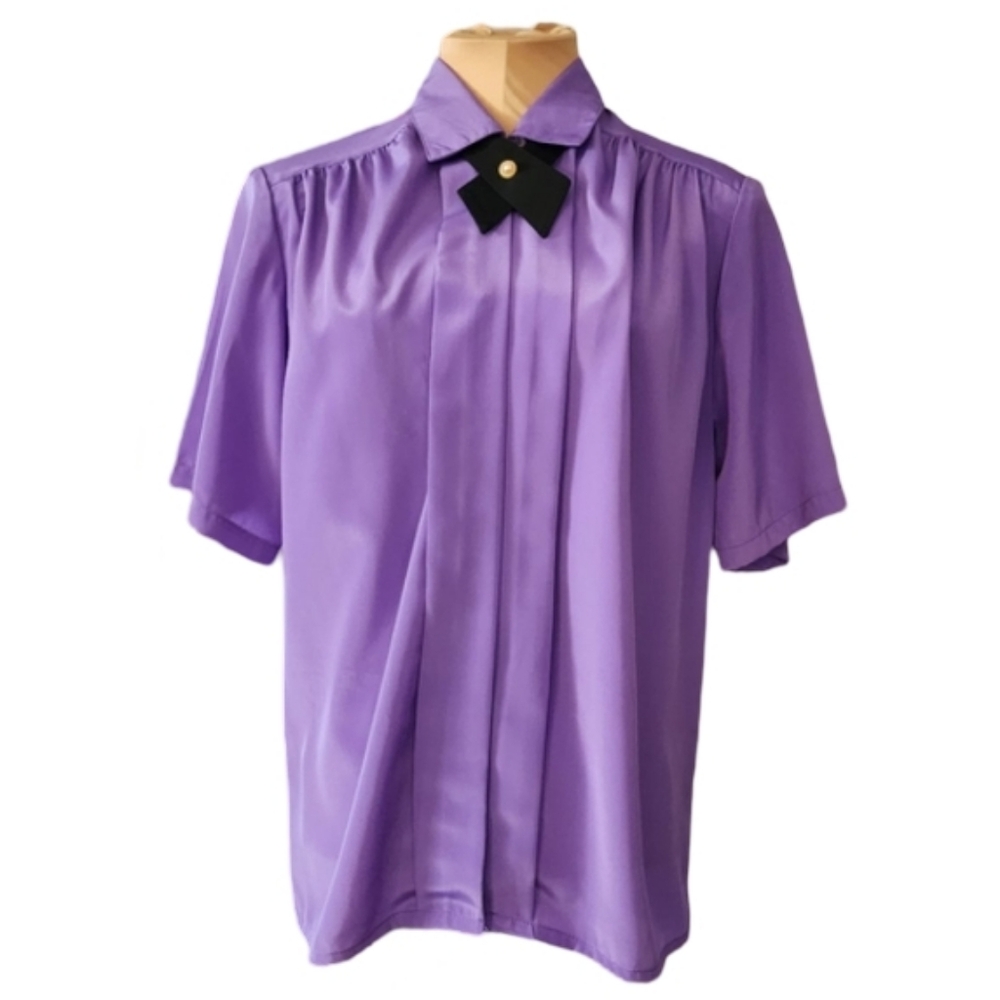 IMPRESSIONS Vintage Purple Blouse Crossover Tie‎ Women's Size 10